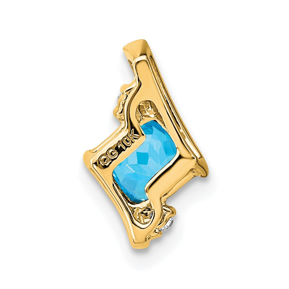 10k Yellow Gold Cushion Blue Topaz and Diamond Chain Slide