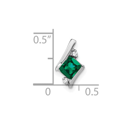 10k White Gold 4mm Cushion May/ Lab-Created Emerald and Diamond Chain Slide