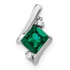 Sterling Silver Antique Cushion Cr. Emerald and Diamond Pendant