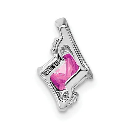 Sterling Silver Antique Cushion Cr. Pink Sapphire and Diamond Pendant