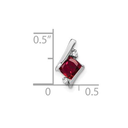10k White Gold 4mm Cushion July/ Lab-Created Ruby and Diamond Chain Slide