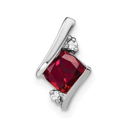 Sterling Silver Antique Cushion Cr. Ruby and Diamond Pendant