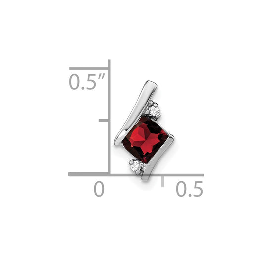 10k White Gold 4mm Cushion January/ Garnet and Diamond Chain Slide