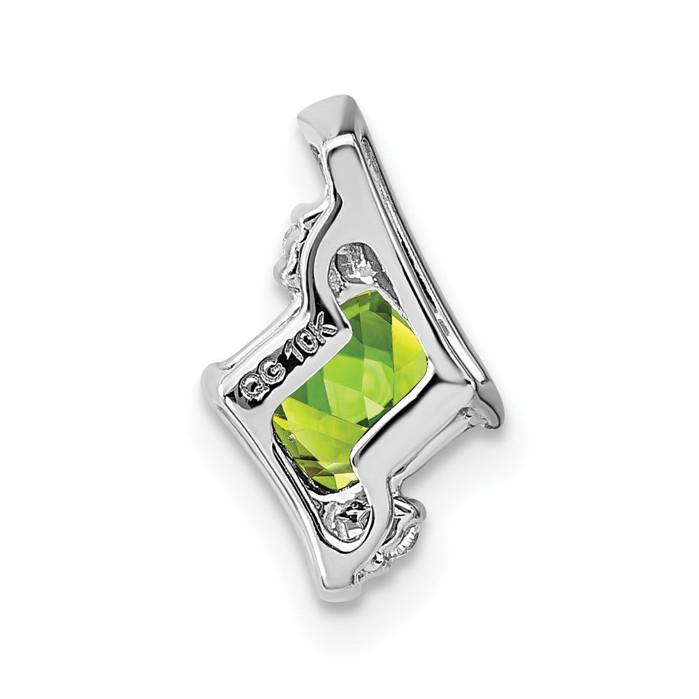 10k White Gold 4mm Cushion August/ Peridot and Diamond Chain Slide