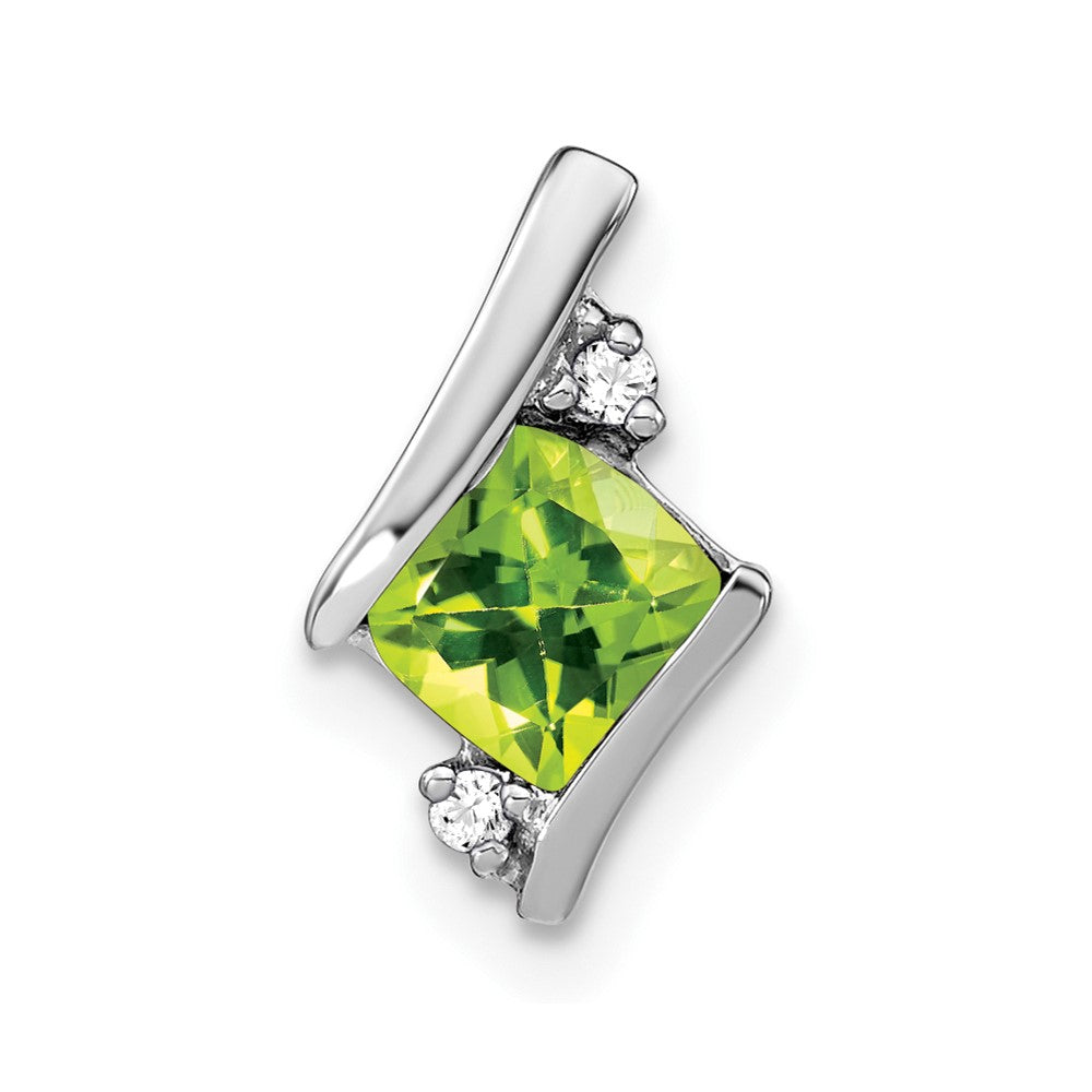 10k White Gold 4mm Cushion August/ Peridot and Diamond Chain Slide
