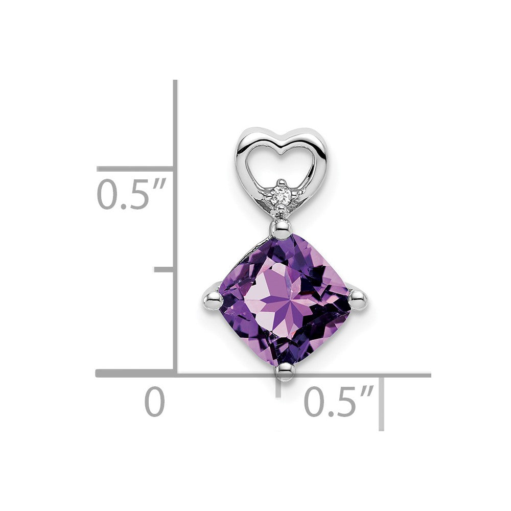 14k White Gold 7mm Cushion February/Amethyst and Diamond Heart Chain Slide