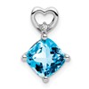 14k White Gold 7mm Cushion December/Blue Topaz and Diamond Heart Chain Slide
