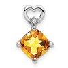 14k White Gold 7mm Cushion November/Citrine and Diamond Heart Chain Slide