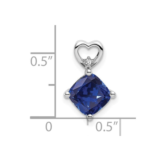 14k White Gold 7mm Cushion September/Lab Created Sapphire and Diamond Heart Chain Slide