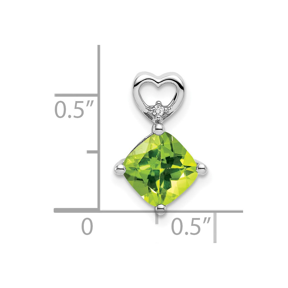 14k White Gold 7mm Cushion August/Peridot and Diamond Heart Chain Slide