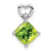 14k White Gold 7mm Cushion August/Peridot and Diamond Heart Chain Slide