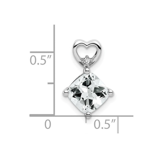 14k White Gold 7mm Cushion April/White Topaz and Diamond Heart Chain Slide