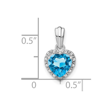 Sterling Silver Rhodium-plated Blue Topaz and Diamond Pendant