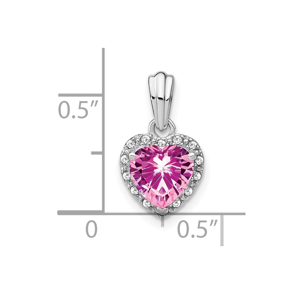 Sterling Silver Rhod-plated Created Pink Sapphire/Diamond Pendant