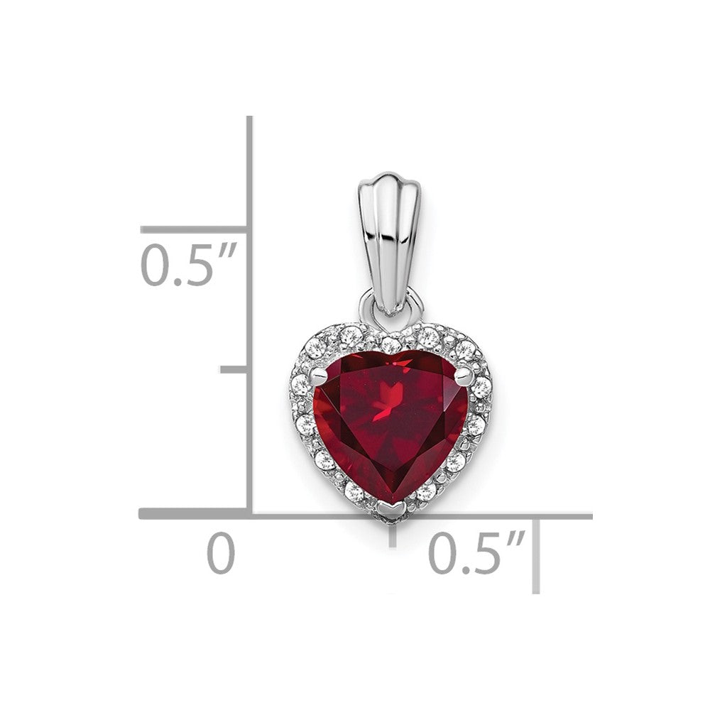 Sterling Silver Rhodium-plated Created Ruby and Diamond Pendant