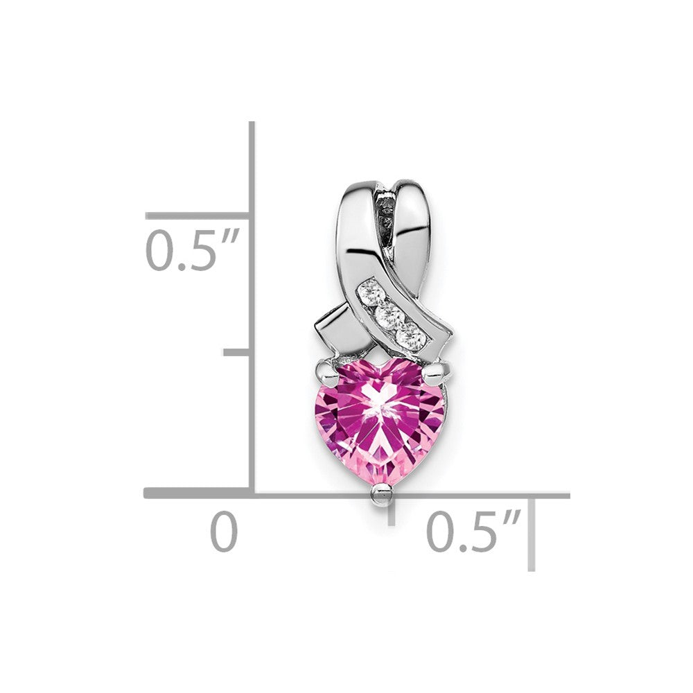 Sterling Silver Rhod-plated Created Pink Sapphire/Diamond Pendant