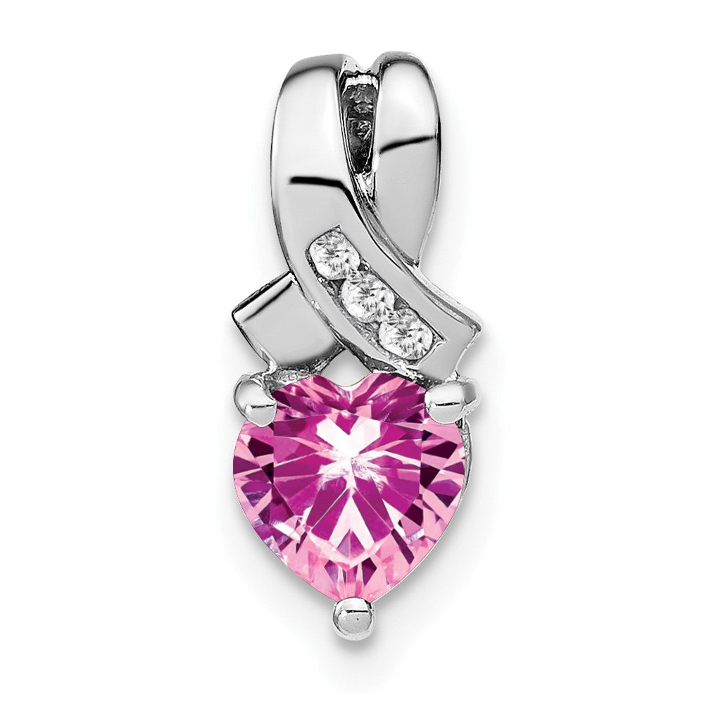 Sterling Silver Rhod-plated Created Pink Sapphire/Diamond Pendant