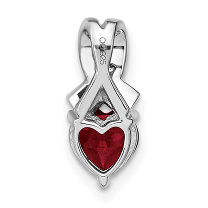 Sterling Silver Rhodium-plated Created Ruby and Diamond Pendant