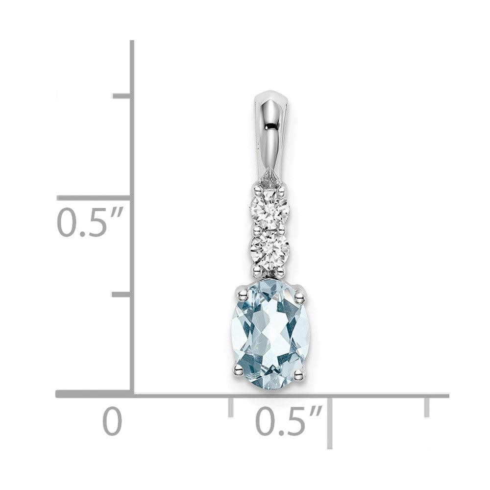 14k White Gold 7x5 Oval March/Aquamarine and Diamond Pendant