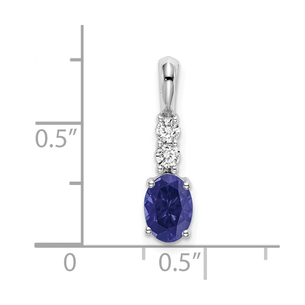 14k White Gold 7x5 Oval September/Lab Created Sapphire and Diamond Pendant