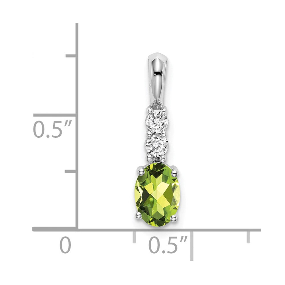 14k White Gold 7x5 Oval August/Peridot and Diamond Pendant