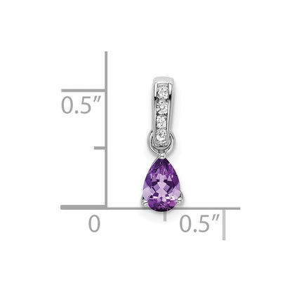 10k White Gold 6x4mm Pear February/ Amethyst and Diamond Pendant