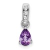 10k White Gold Pear Amethyst and Diamond Pendant
