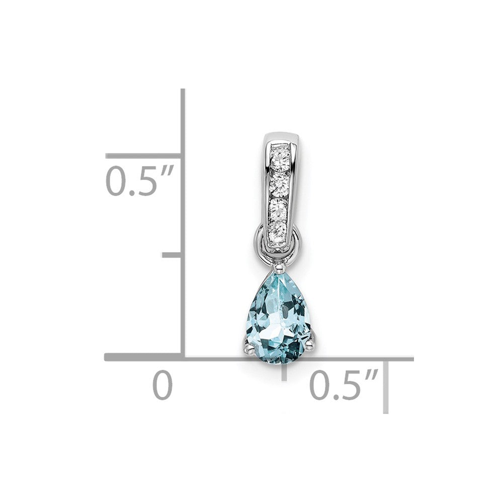 10k White Gold 6x4mm Pear March/ Aquamarine and Diamond Pendant