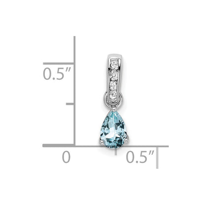 10k White Gold 6x4mm Pear March/ Aquamarine and Diamond Pendant