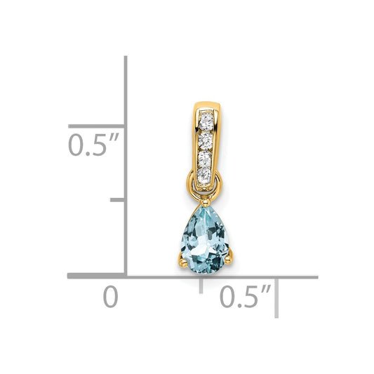 10k 6x4mm Pear March/ Aquamarine and Diamond Pendant