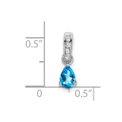 10k White Gold 6x4mm Pear December/ Blue Topaz and Diamond Pendant