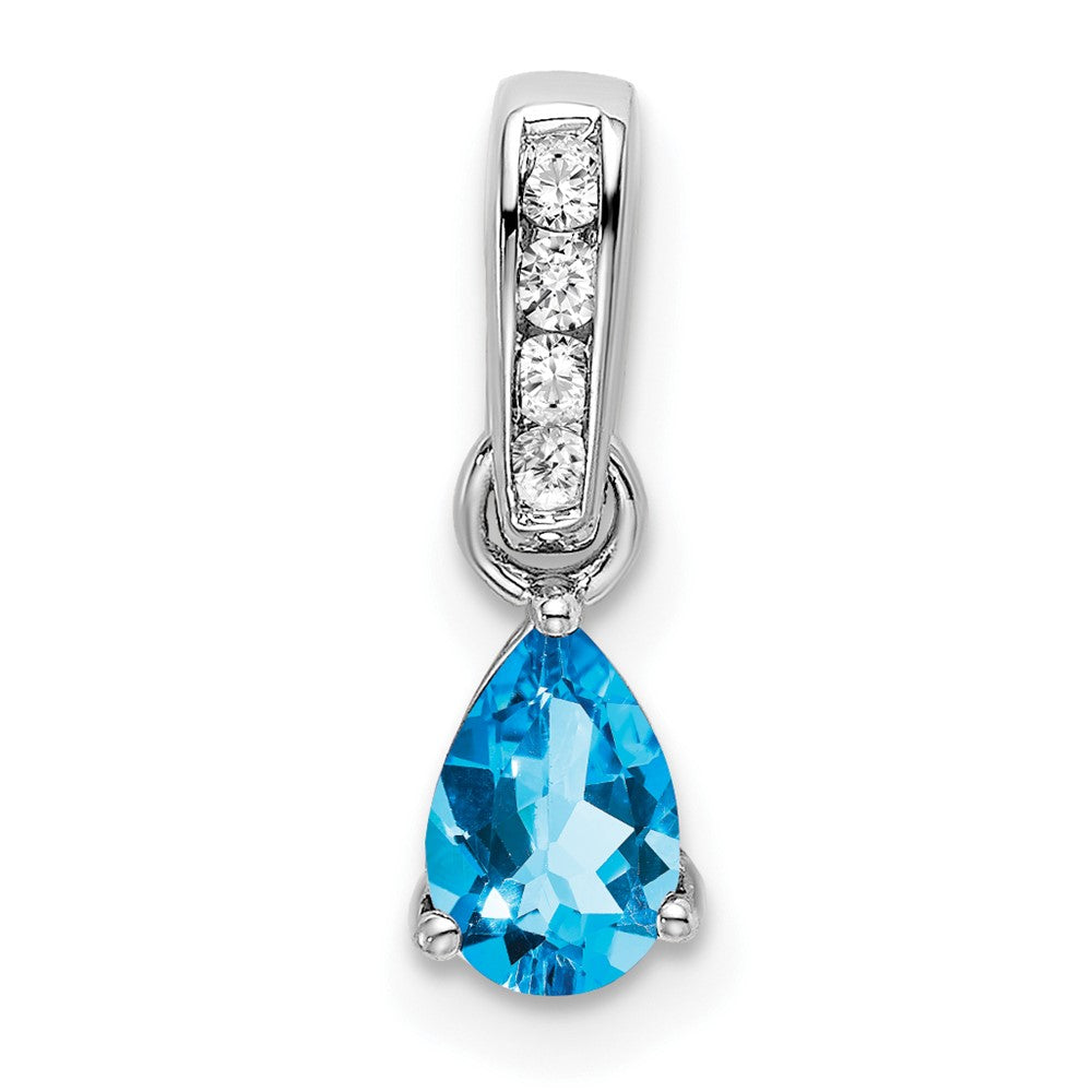 10k White Gold 6x4mm Pear December/ Blue Topaz and Diamond Pendant