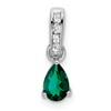 10k White Gold 6x4mm Pear May/ Lab-Created Emerald and Diamond Pendant