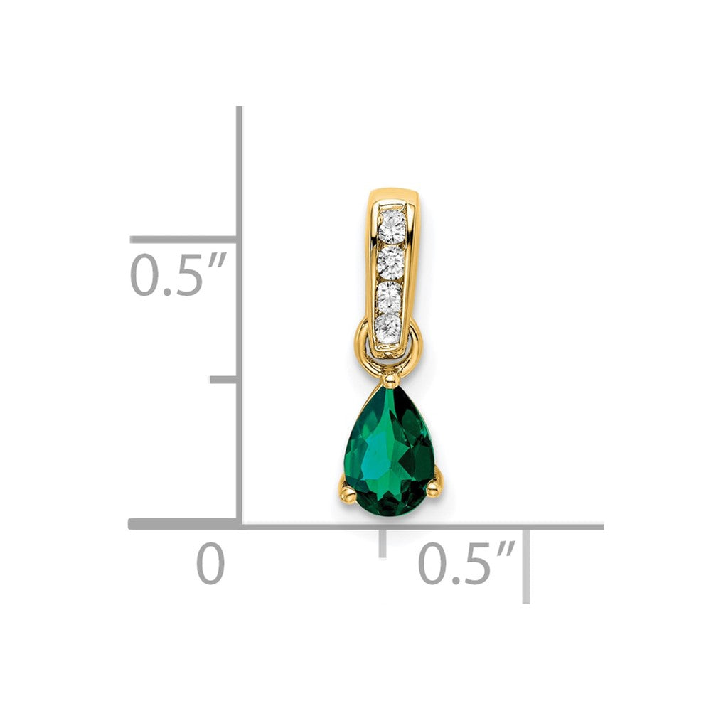 10k 6x4mm Pear May/ Lab-Created Emerald and Diamond Pendant