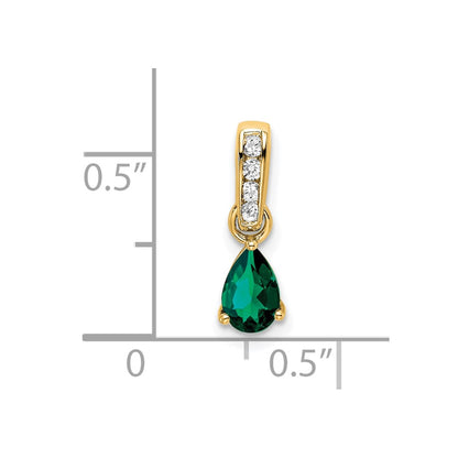 10k 6x4mm Pear May/ Lab-Created Emerald and Diamond Pendant