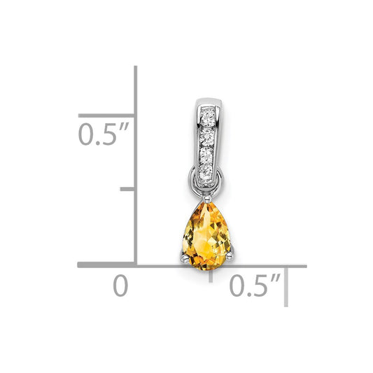 10k White Gold 6x4mm Pear November/ Citrine and Diamond Pendant