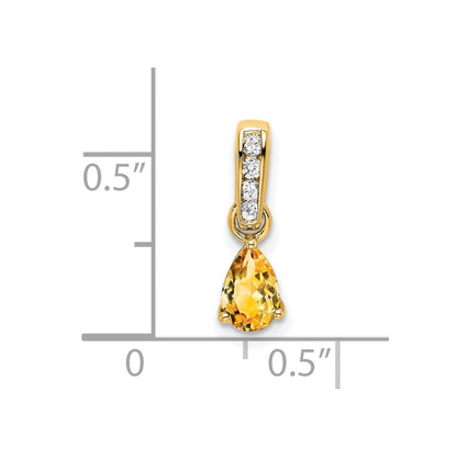 10k 6x4mm Pear November/ Citrine and Diamond Pendant