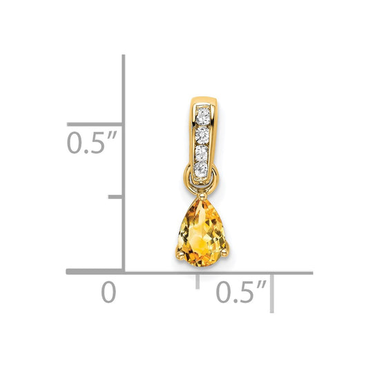 10k 6x4mm Pear November/ Citrine and Diamond Pendant
