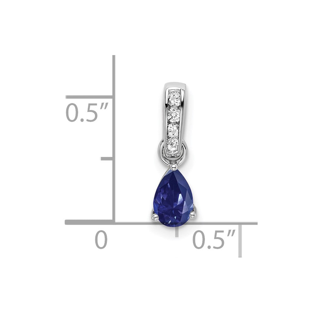10k White Gold Pear Created Sapphire and Diamond Pendant