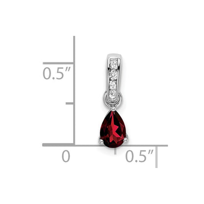 10k White Gold 6x4mm Pear January/ Garnet and Diamond Pendant