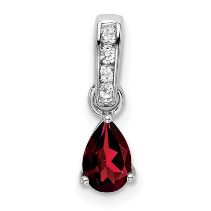10k White Gold 6x4mm Pear January/ Garnet and Diamond Pendant