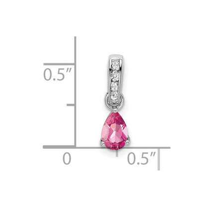 10k White Gold 6x4mm Pear October/ Pink Tourmaline and Diamond Pendant