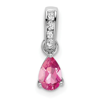 10k White Gold 6x4mm Pear October/ Pink Tourmaline and Diamond Pendant