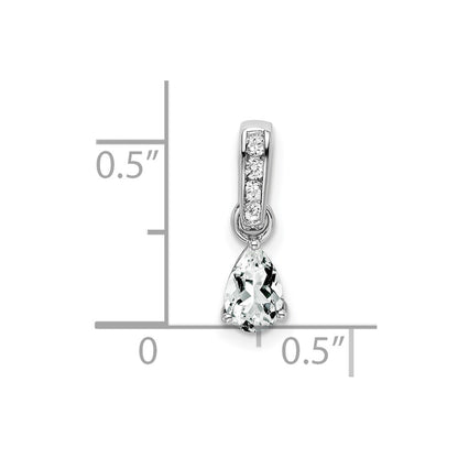 10k White Gold 6x4mm Pear April/ White Topaz and Diamond Pendant