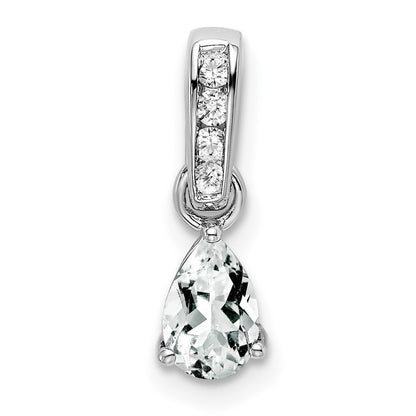 10k White Gold 6x4mm Pear April/ White Topaz and Diamond Pendant