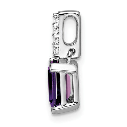 10k White Gold 7x5mm Emerald-cut February/ Amethyst and Diamond Pendant