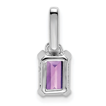 10k White Gold 7x5mm Emerald-cut February/ Amethyst and Diamond Pendant