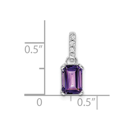 10k White Gold 7x5mm Emerald-cut February/ Amethyst and Diamond Pendant