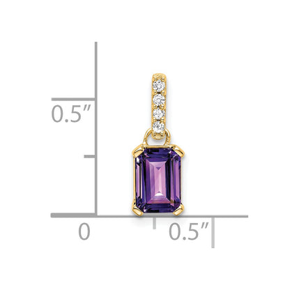 10k 7x5mm Emerald-cut February/ Amethyst and Diamond Pendant
