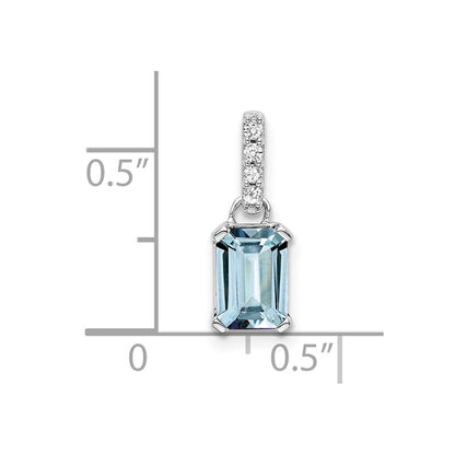10k White Gold 7x5mm Emerald-cut March/ Aquamarine and Diamond Pendant